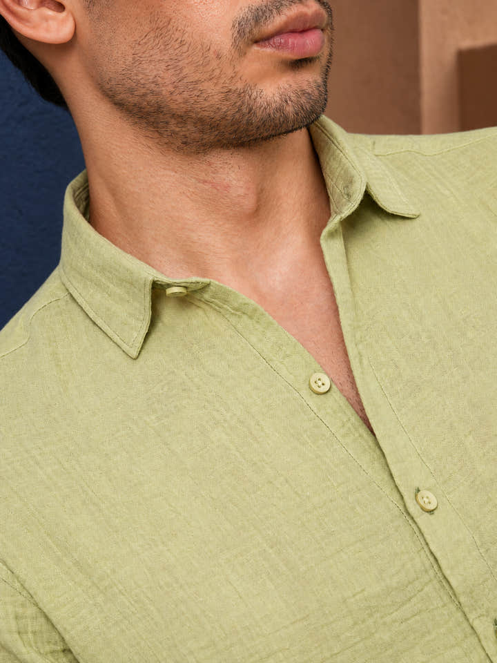 Cahoot Men's Pistachio Green Muslin Breezy-Weave Shirt - view 6