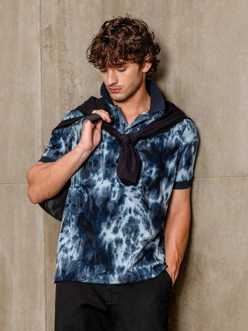 Cahoot Men's Blue Tie-Dye Printed Corduroy Polo - view 2