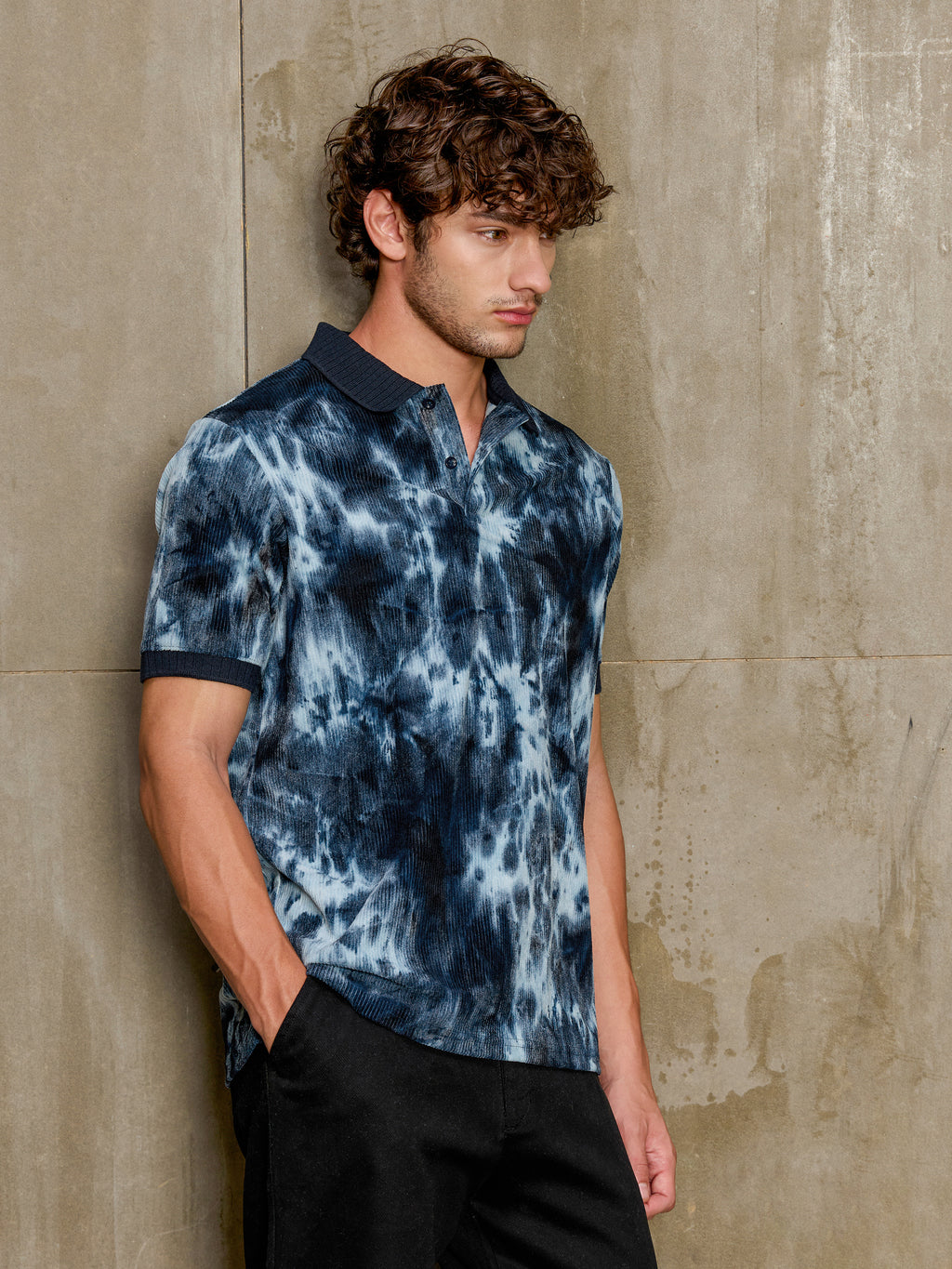 Cahoot Men's Blue Tie-Dye Printed Corduroy Polo - view 3