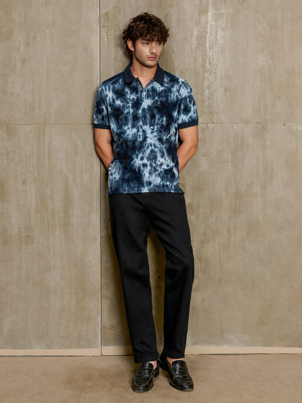 Cahoot Men's Blue Tie-Dye Printed Corduroy Polo - view 5