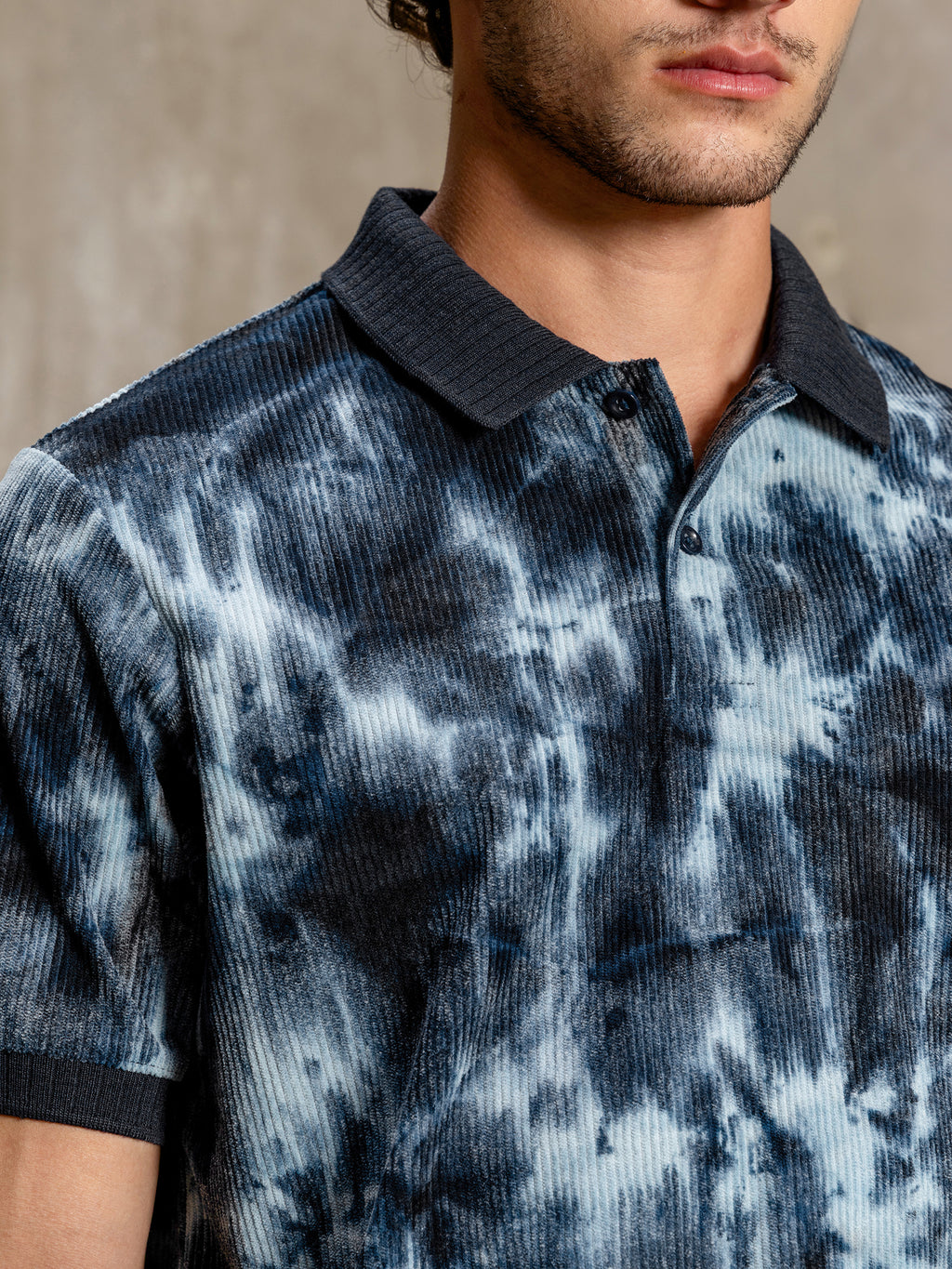 Cahoot Men's Blue Tie-Dye Printed Corduroy Polo - view 7