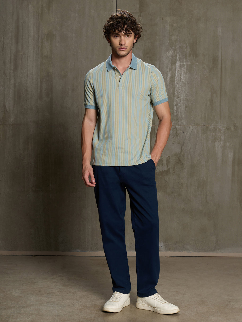 Cahoot Men's Light Blue & Yellow Striped Jacquard Stretchable Polo - view 5