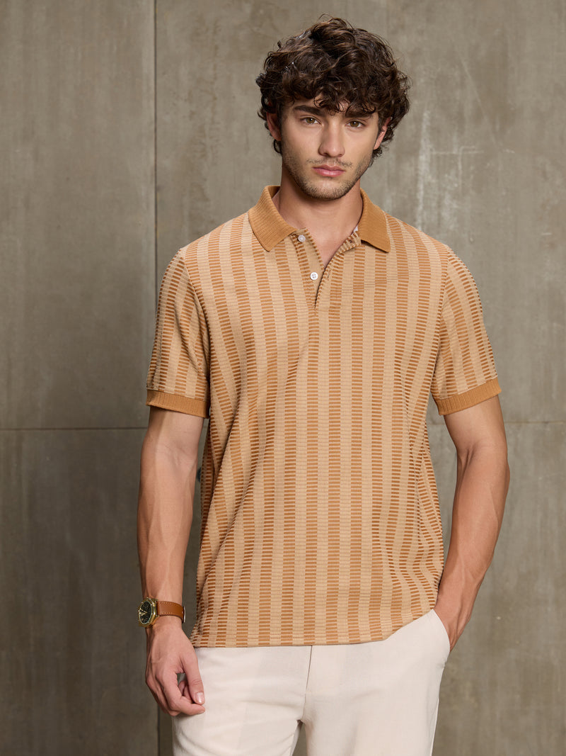 Cahoot Men's Tan Striped Jacquard Stretchable Polo - view 2
