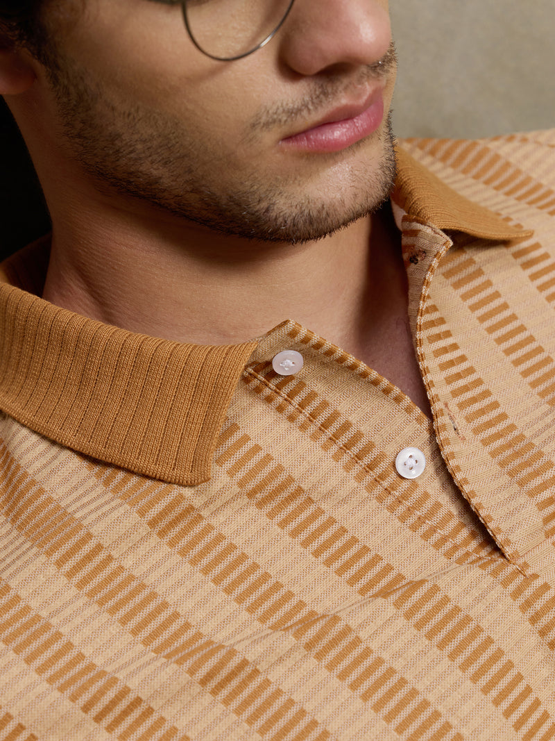 Cahoot Men's Tan Striped Jacquard Stretchable Polo - view 7