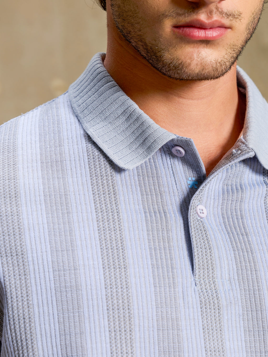 Cahoot Men's Light Blue & White Striped Jacquard Stretchable Polo - view 7