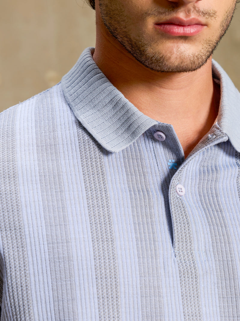 Cahoot Men's Light Blue & White Striped Jacquard Stretchable Polo - view 7