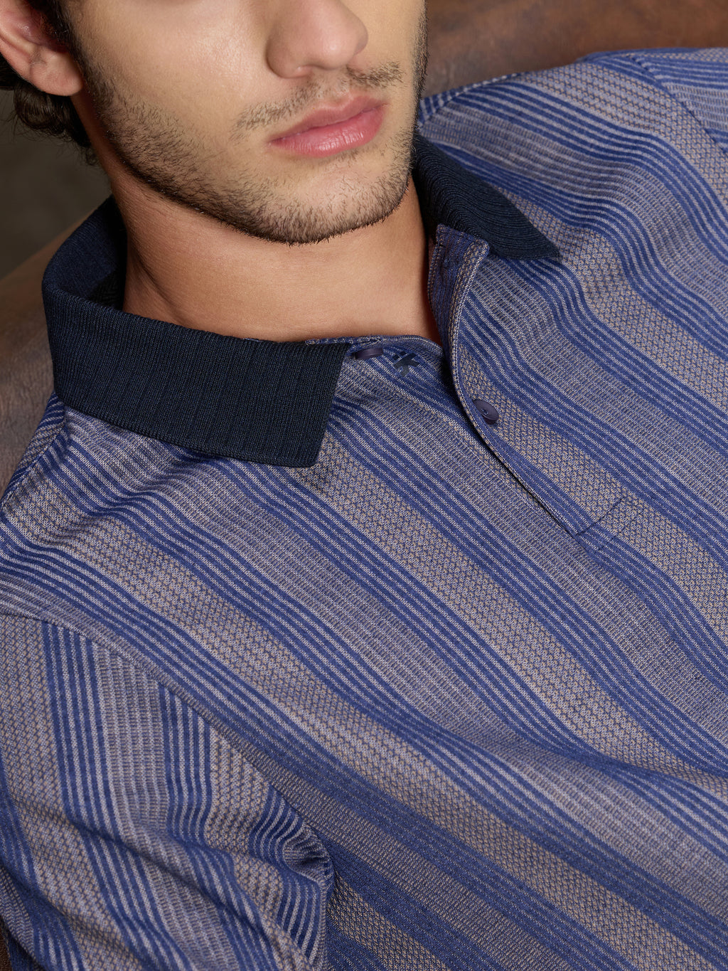 Cahoot Men's Navy & Grey Striped Jacquard Stretchable Polo - view 7