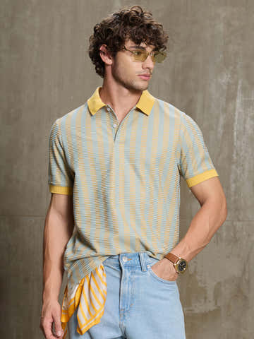 Striped Jacquard Stretchable Regular Fit Polo