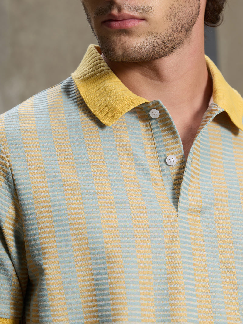 Cahoot Men's Yellow & Blue Striped Jacquard Stretchable Polo - view 8