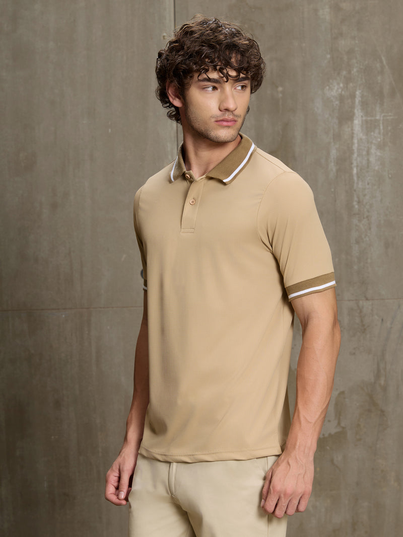 Cahoot Men's Beige Lycra Structured Knit Polo With Tipping Collar - view 3