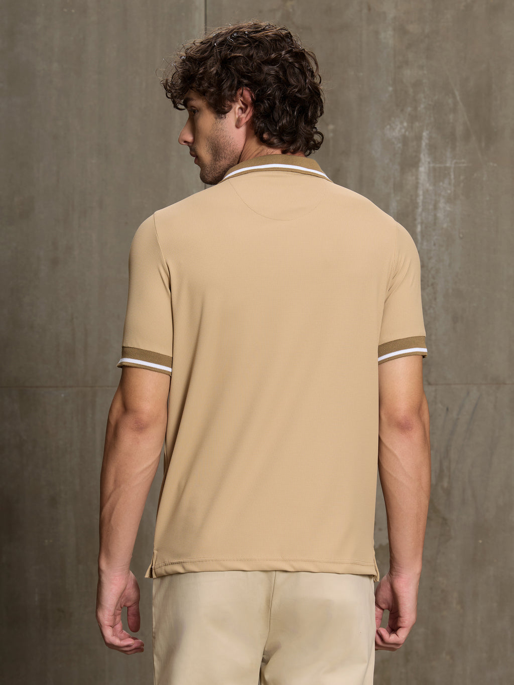 Cahoot Men's Beige Lycra Structured Knit Polo With Tipping Collar - view 4