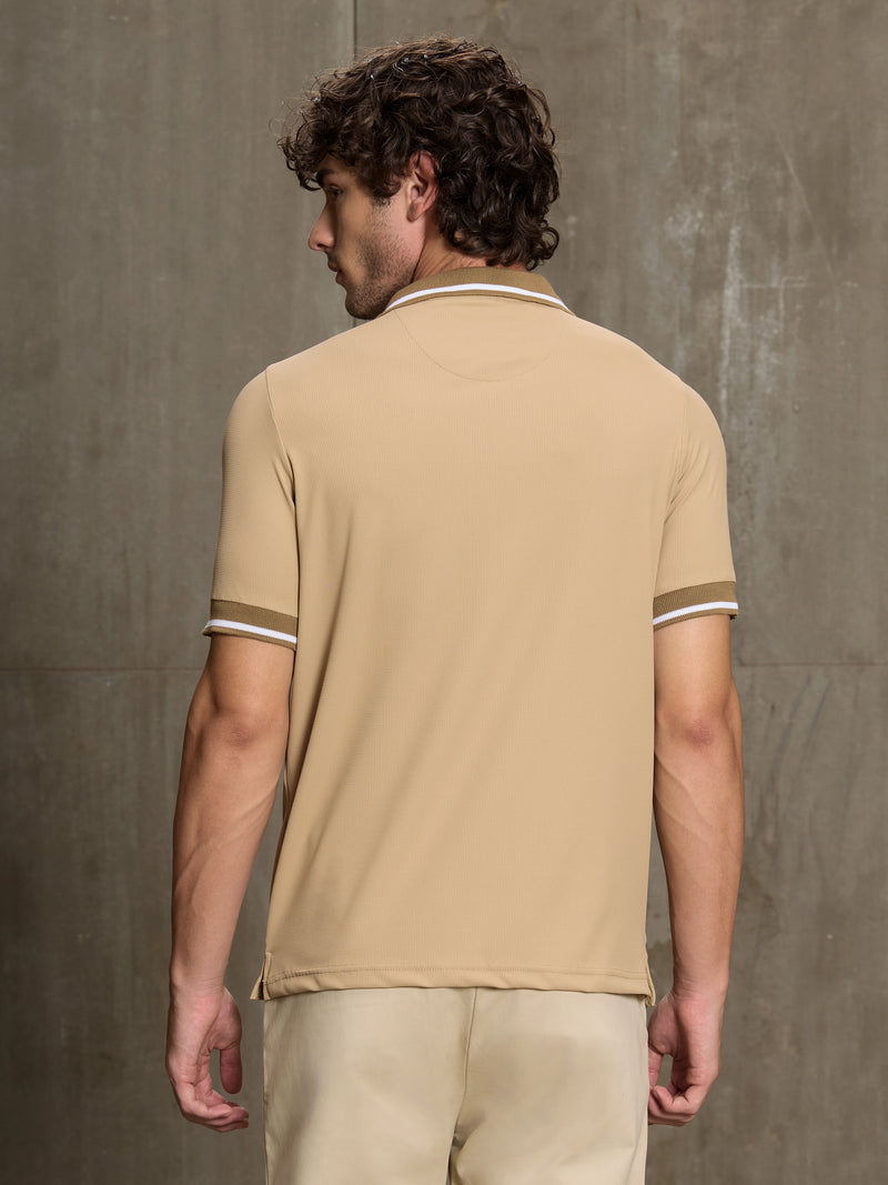 Cahoot Men's Beige Lycra Structured Knit Polo With Tipping Collar - view 4