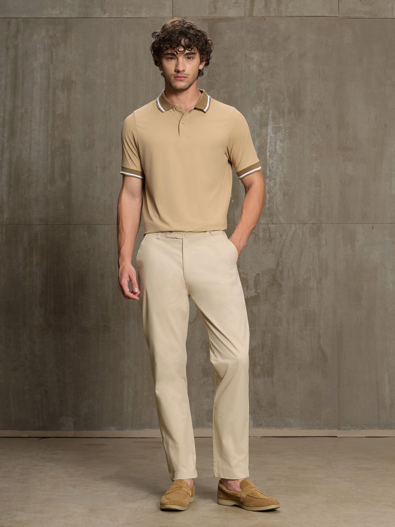 Cahoot Men's Beige Lycra Structured Knit Polo With Tipping Collar - view 5
