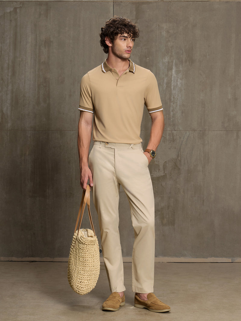 Cahoot Men's Beige Lycra Structured Knit Polo With Tipping Collar - view 8
