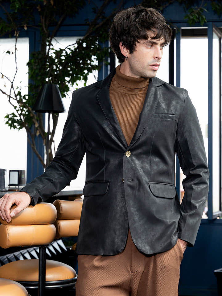 Tailored-Leather Blazer