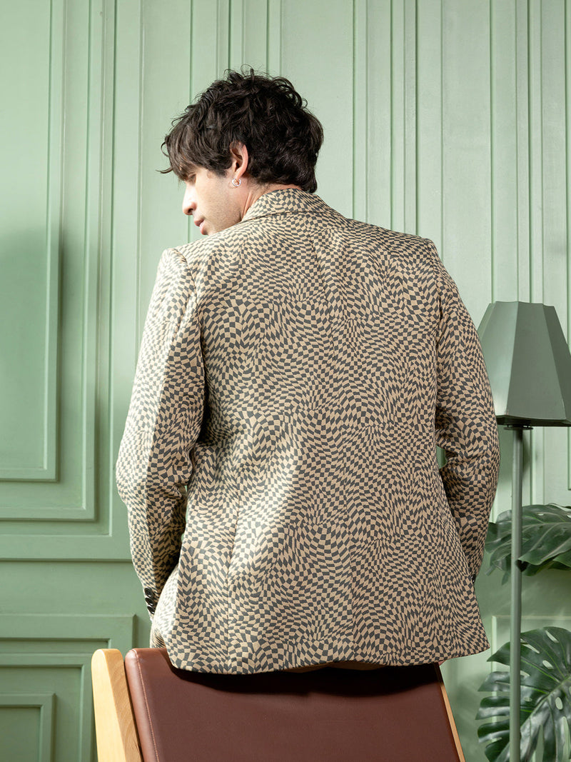 Tailored Curved-Check Jacquard Blazer