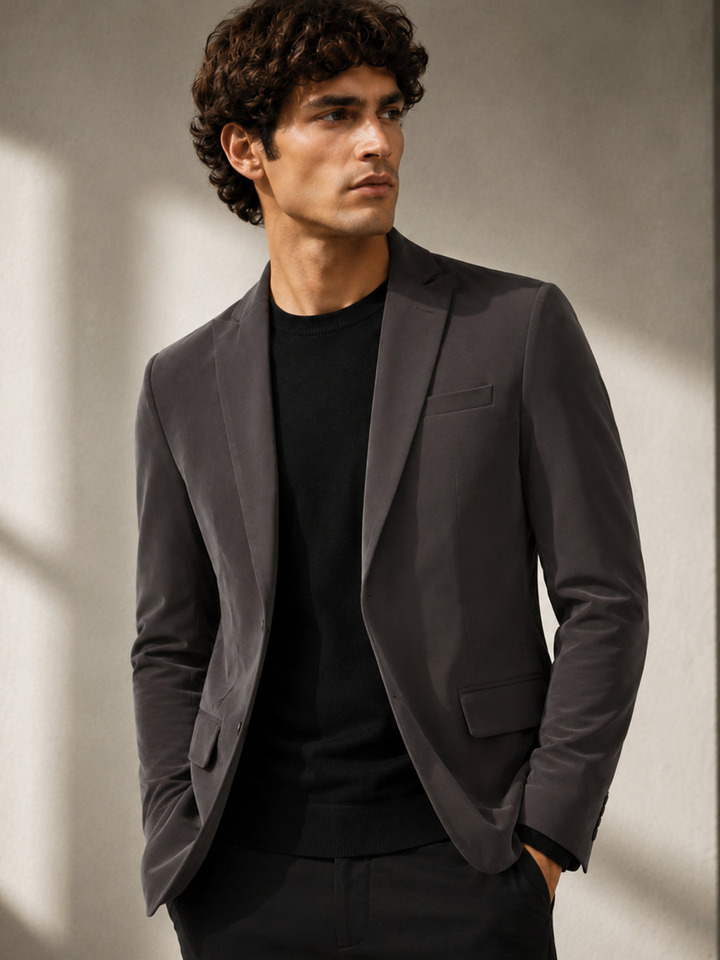 CAHOOT Men's Charcoal Grey Single-Breasted Blazer With Double Flap Pockets - view 1