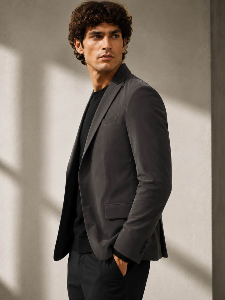 CAHOOT Men's Charcoal Grey Single-Breasted Blazer With Double Flap Pockets - view 2