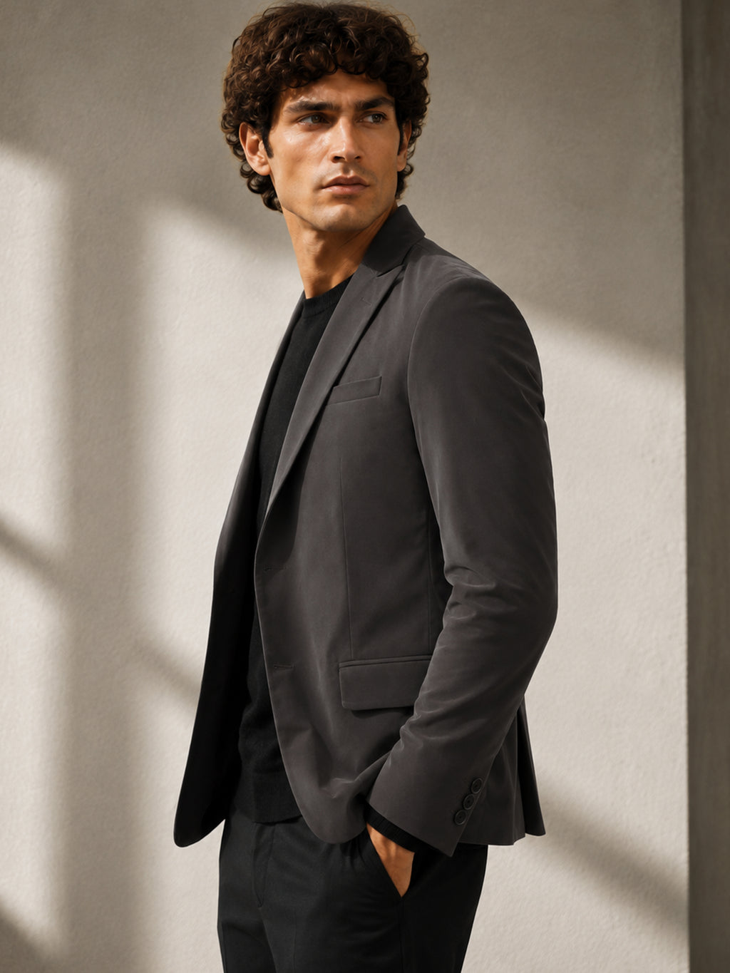 CAHOOT Men's Charcoal Grey Single-Breasted Blazer With Double Flap Pockets - view 2