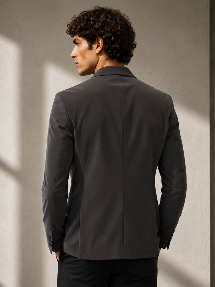 CAHOOT Men's Charcoal Grey Single-Breasted Blazer With Double Flap Pockets - view 3