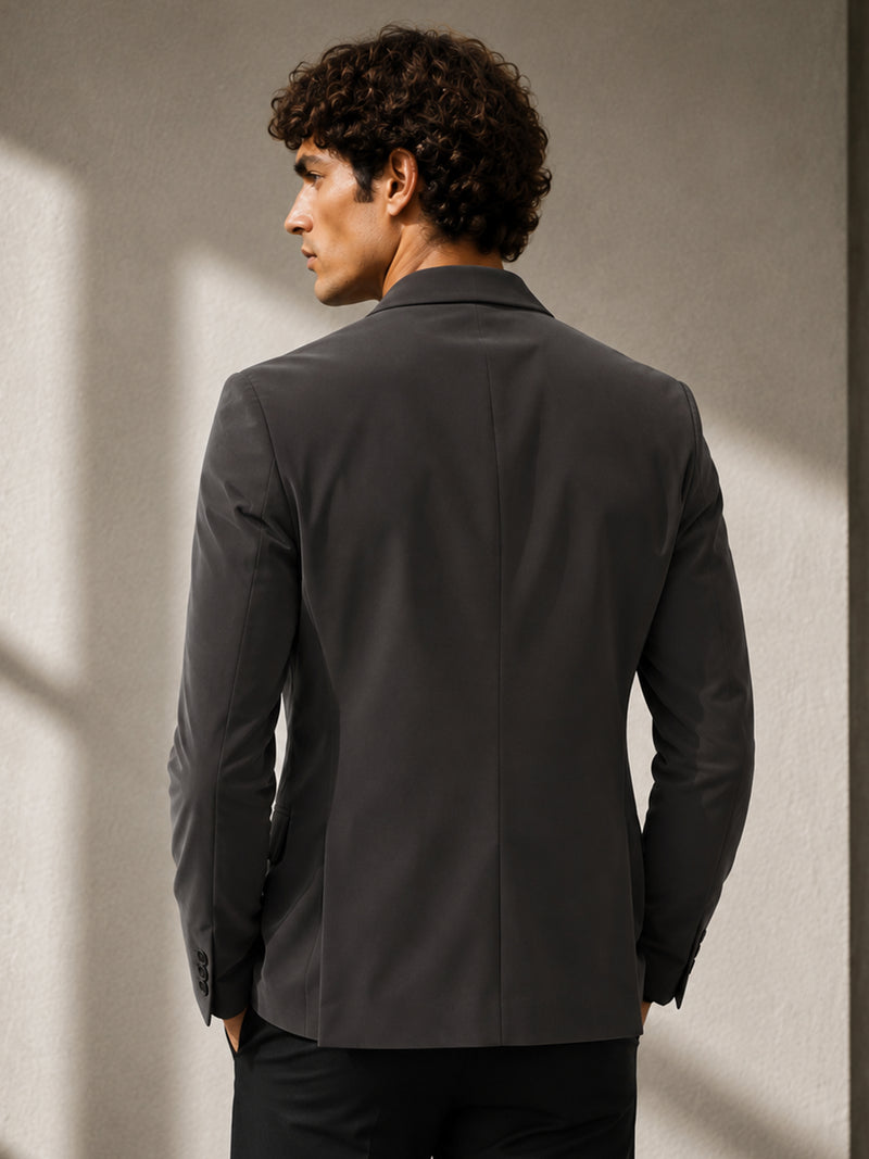 CAHOOT Men's Charcoal Grey Single-Breasted Blazer With Double Flap Pockets - view 3