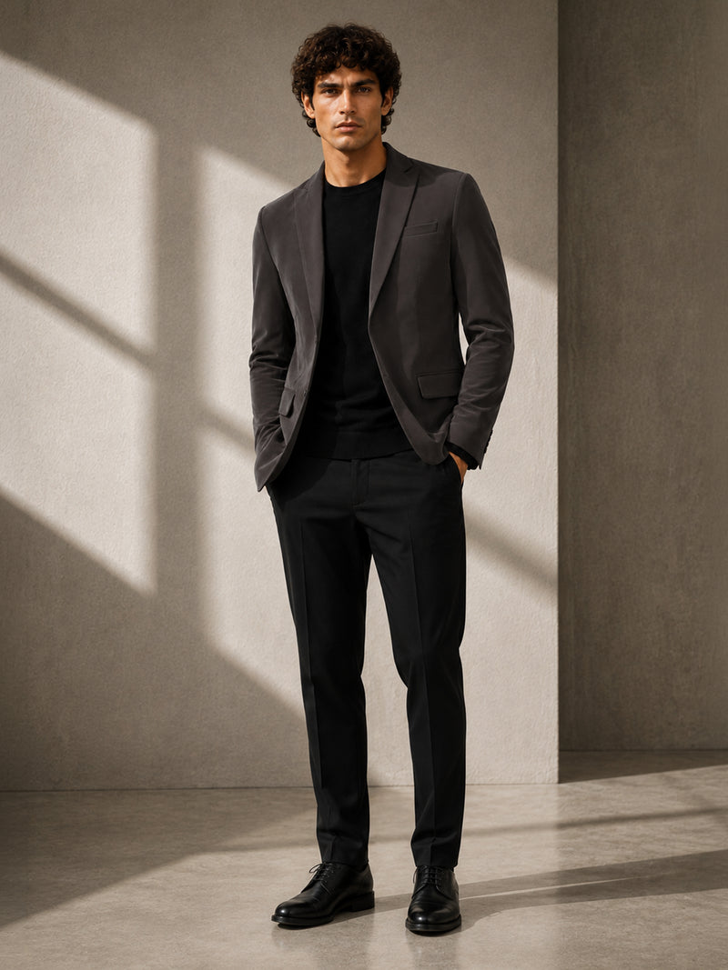 CAHOOT Men's Charcoal Grey Single-Breasted Blazer With Double Flap Pockets - view 4