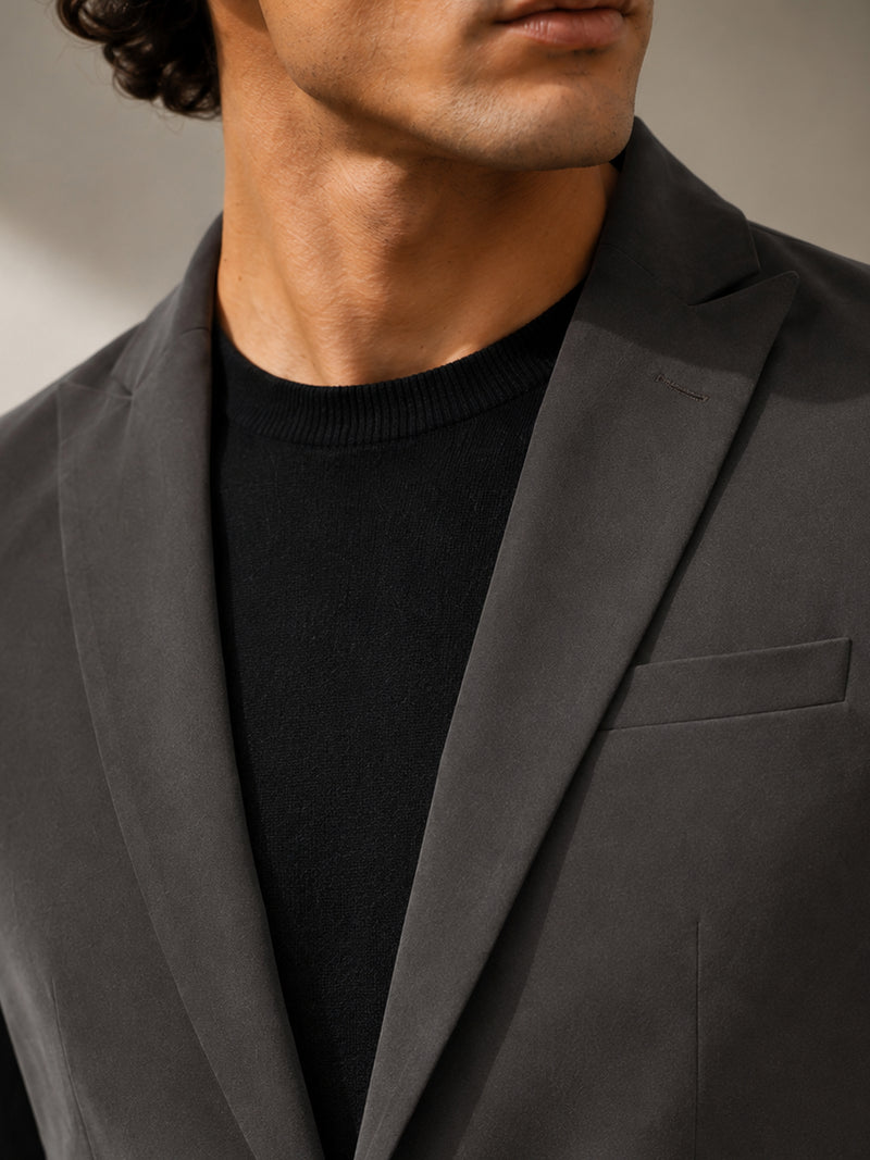 CAHOOT Men's Charcoal Grey Single-Breasted Blazer With Double Flap Pockets - view 5