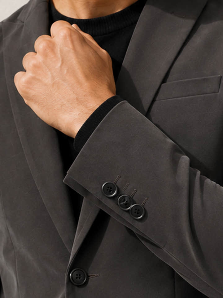 CAHOOT Men's Charcoal Grey Single-Breasted Blazer With Double Flap Pockets - view 6