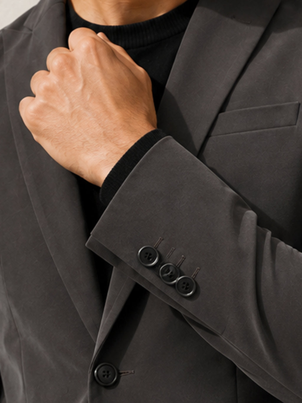 CAHOOT Men's Charcoal Grey Single-Breasted Blazer With Double Flap Pockets - view 6