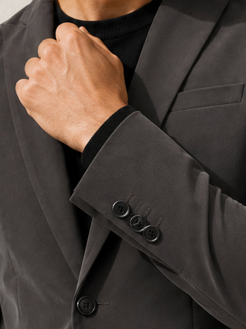 CAHOOT Men's Charcoal Grey Single-Breasted Blazer With Double Flap Pockets - view 6