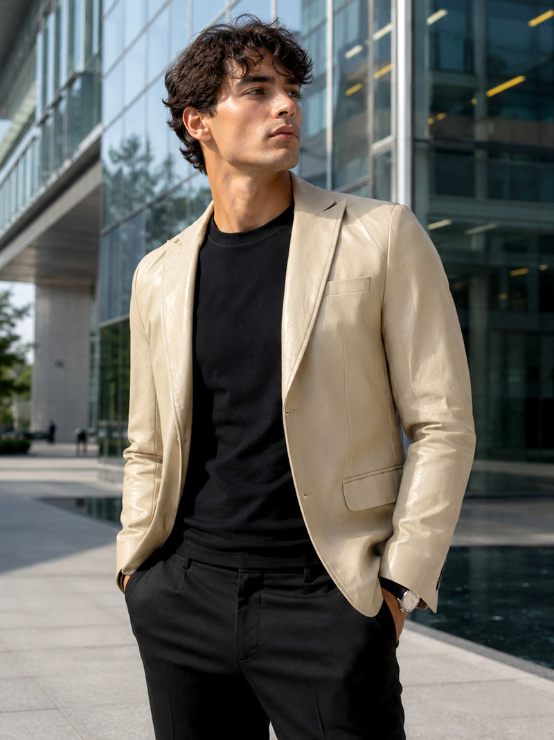 CAHOOT Men's Beige Single-Breasted Blazer With Double Flap Pockets - view 1