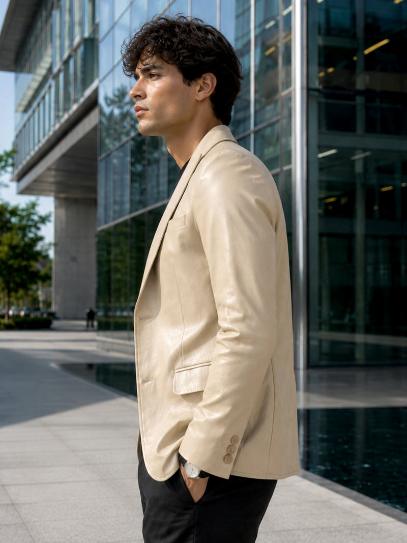 CAHOOT Men's Beige Single-Breasted Blazer With Double Flap Pockets - view 2