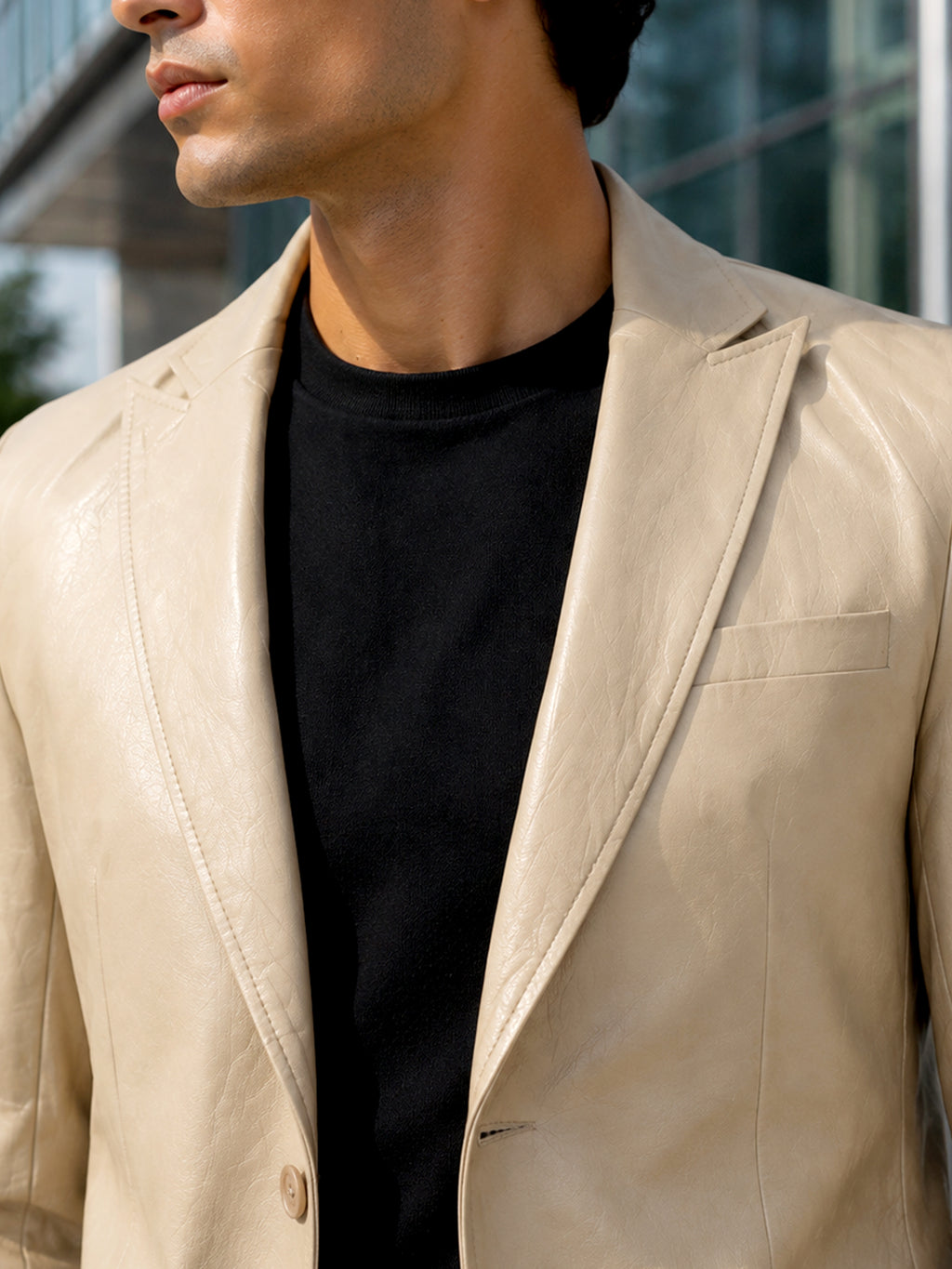 CAHOOT Men's Beige Single-Breasted Blazer With Double Flap Pockets - view 5