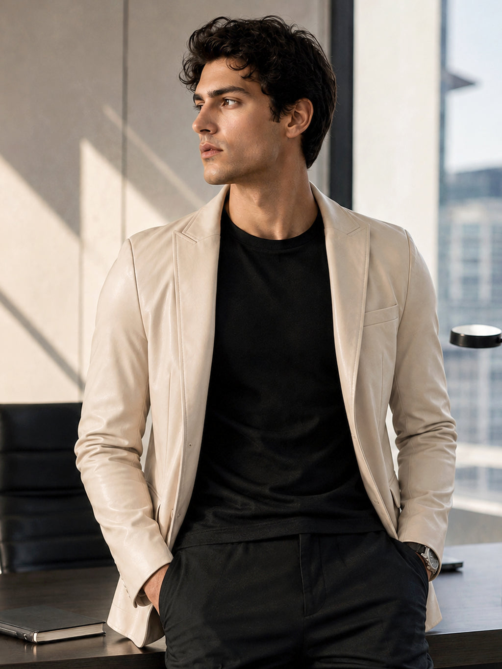 CAHOOT Men's Off-White Single-Breasted Blazer With Double Flap Pockets - view 1