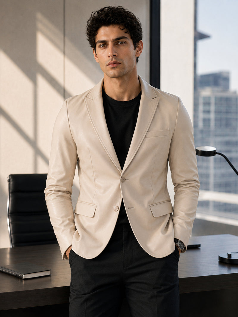 CAHOOT Men's Off-White Single-Breasted Blazer With Double Flap Pockets - view 2