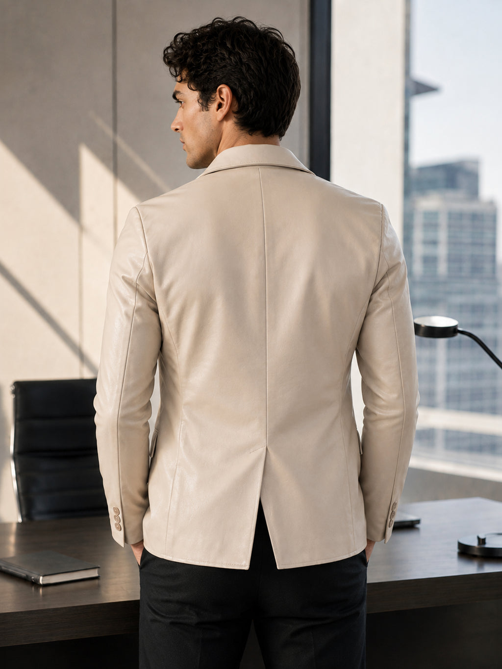 CAHOOT Men's Off-White Single-Breasted Blazer With Double Flap Pockets - view 4