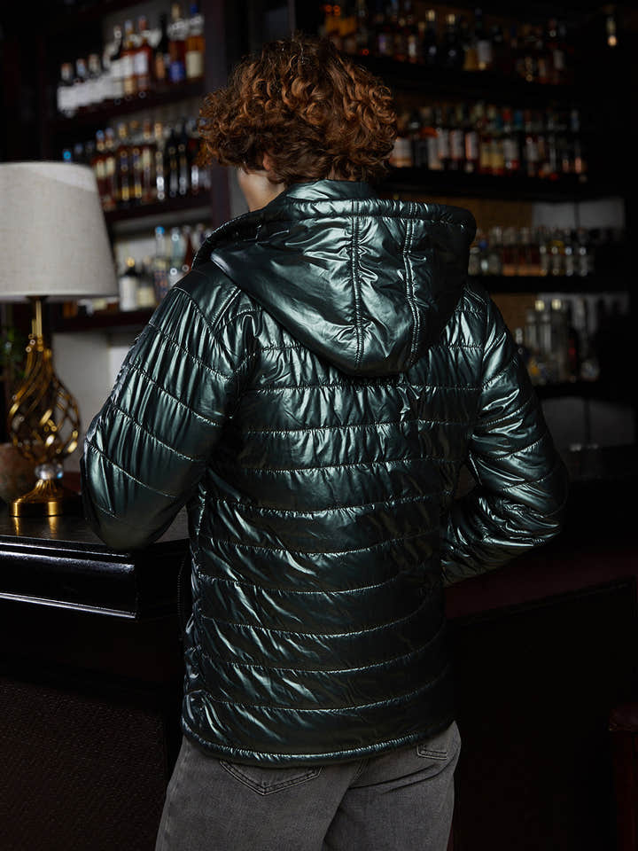 Metallic Zip-Front Quilted Jacket