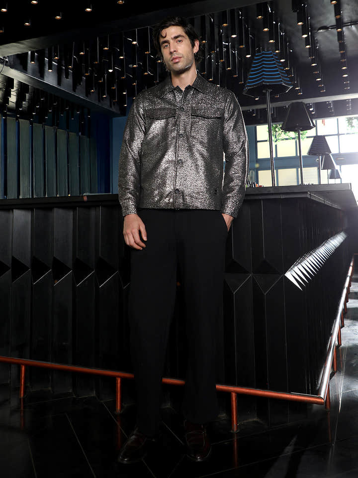 Gleam Utility-Jacquard Bomber Jacket