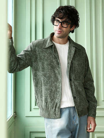 Faded-Corduroy Utility Bomber Jacket