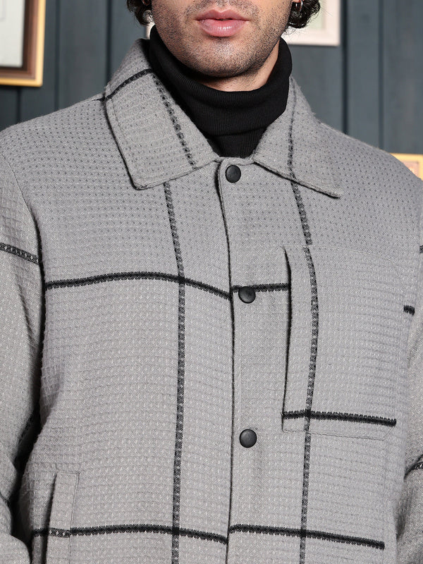 Waffle-Grid Utility Bomber Jacket