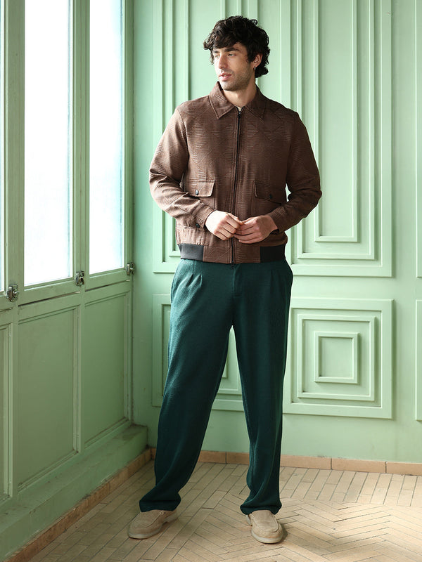 Geometric-Jacquard Zip-Front Jacket
