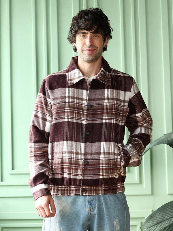 Brushed-Plaid Bomber Jacket
