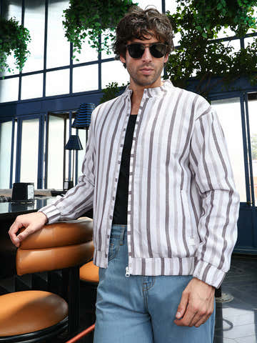 Striped-Dobby Bomber Jacket