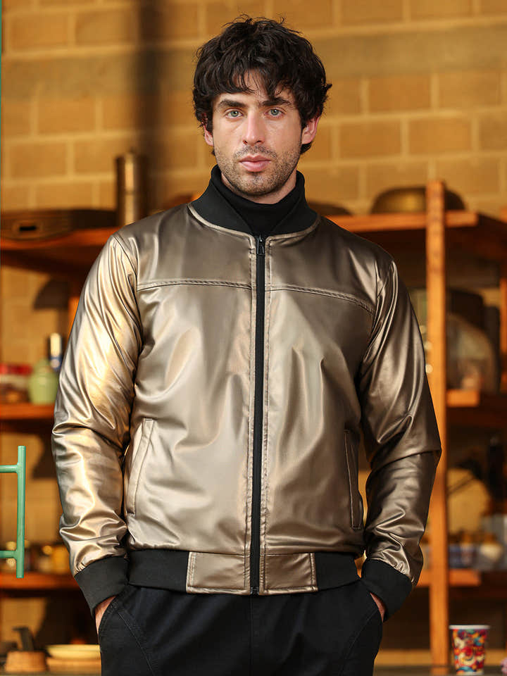 Patent-Panel Bomber Jacket
