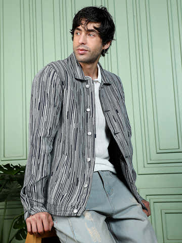 Contrast Jacquard-Denim Jacket