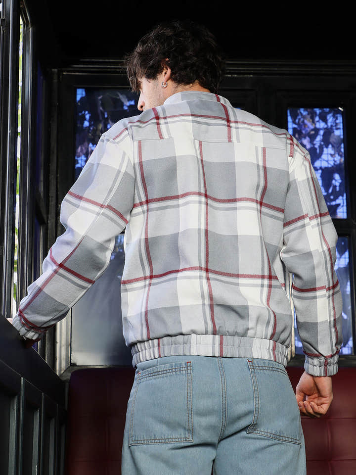 Zip-Front Brushed Plaid Jacket