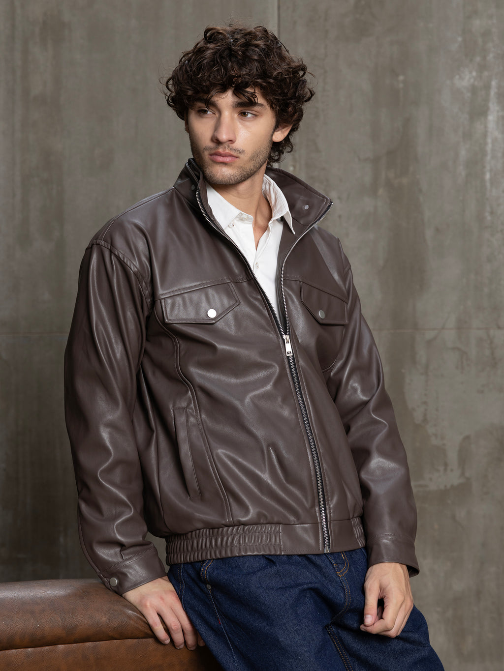 Cahoot Men's Dark Brown Harrington Faux Leather Lined Jacket - view 1