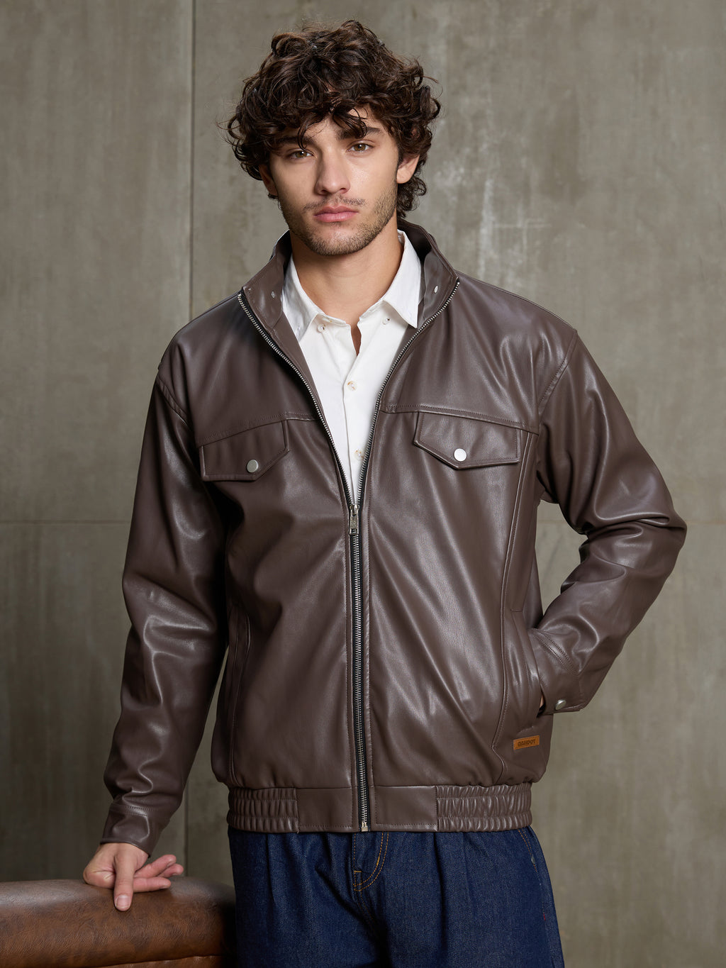 Cahoot Men's Dark Brown Harrington Faux Leather Lined Jacket - view 2