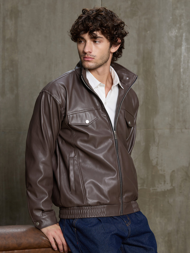 Cahoot Men's Dark Brown Harrington Faux Leather Lined Jacket - view 3