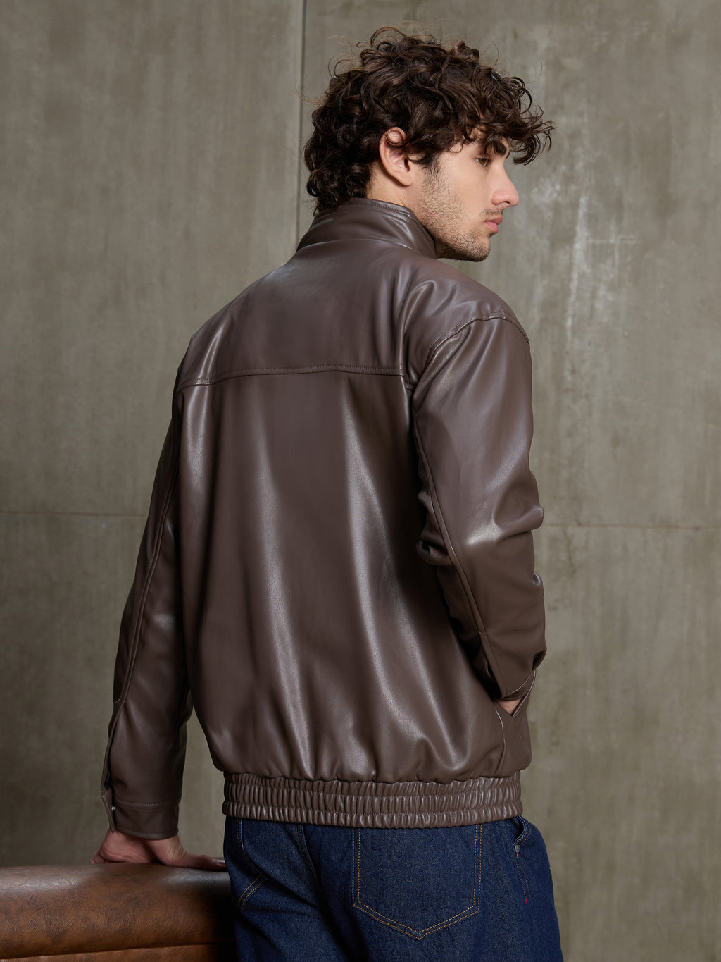 Cahoot Men's Dark Brown Harrington Faux Leather Lined Jacket - view 4